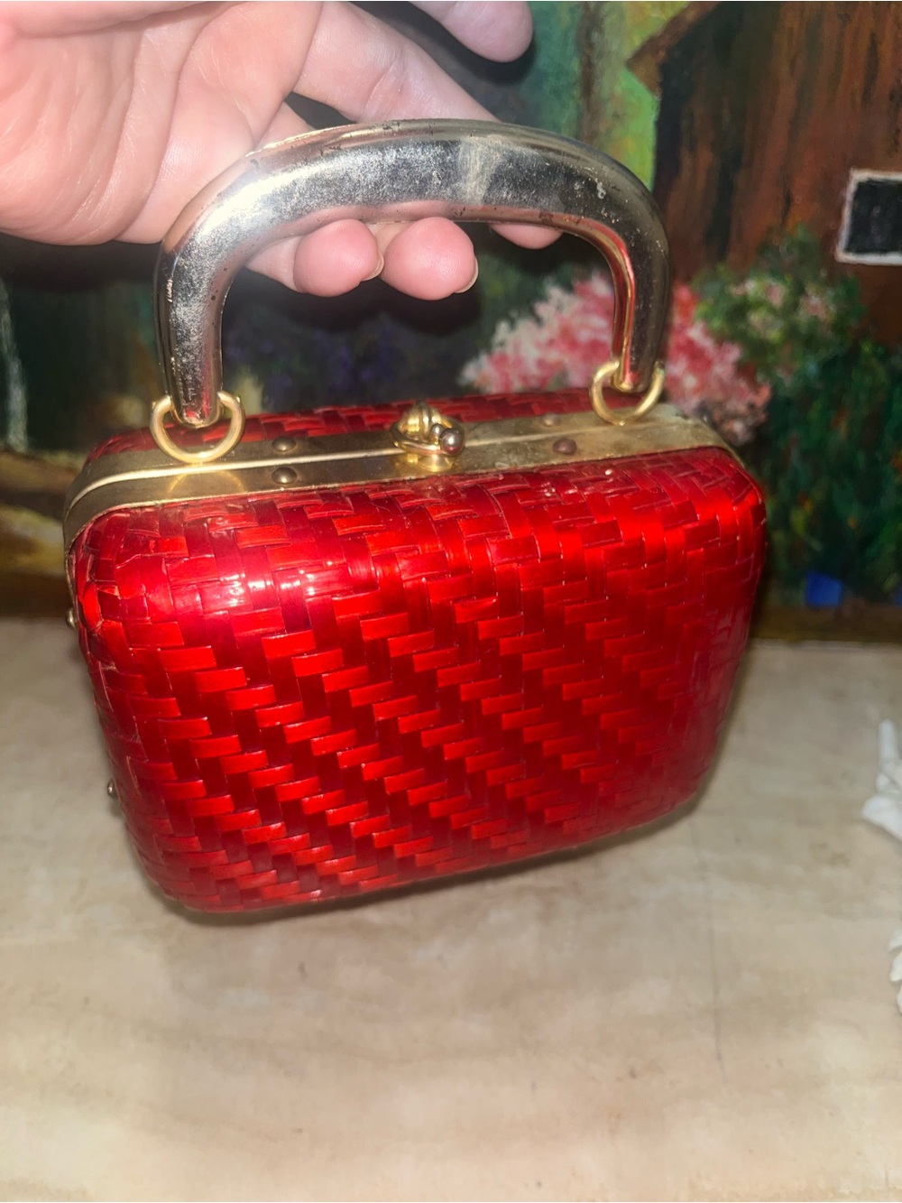 Red Woven Mini Top-Handle Clutch Italy